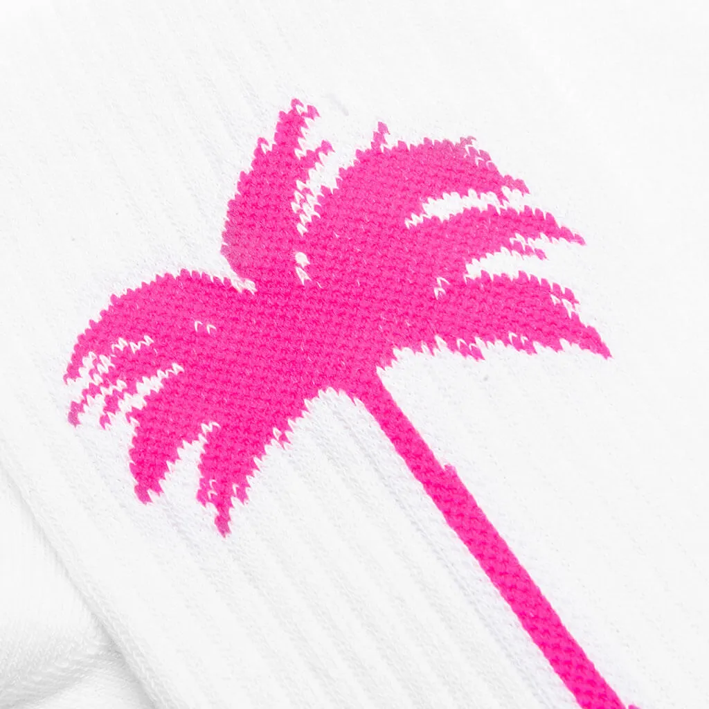 Palm Socks - White/Fuchsia Fluo